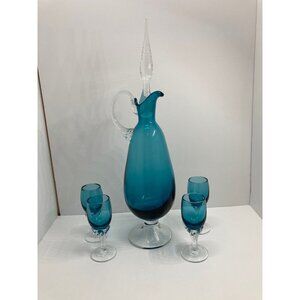 Glass Empoli Italian Glass Cordial Decanter with 4 glasses